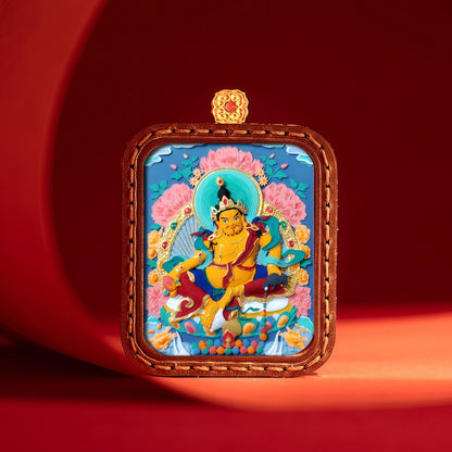 Yellow Jambhala Thangka with Jewel Mongoose - Wealth Abundance Symbol