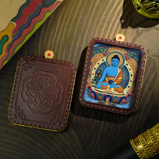 Medicine Buddha Healing Energy Thangka Art Detail
