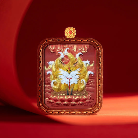 Nine-Tailed Fox Spirit Thangka - Wisdom and Mystical Protection Symbol