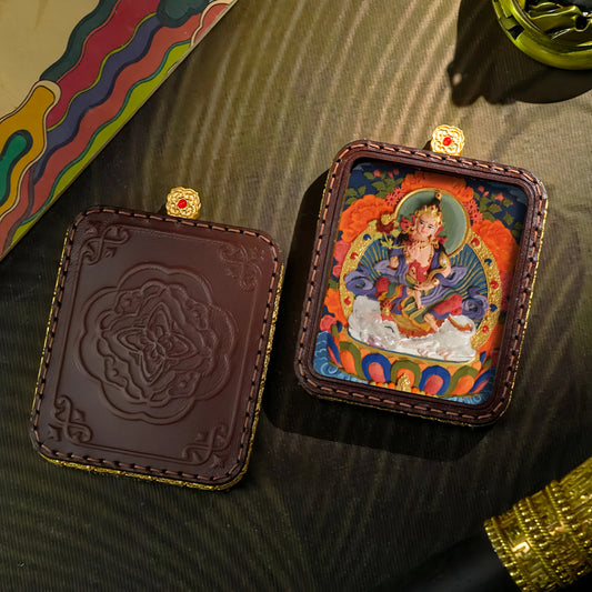 Hand-Painted Tibetan Thangka Samantabhadra Bodhisattva Pendant
