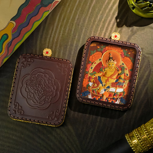 Hand-Painted Tibetan Thangka Jambhala Brass Pendant