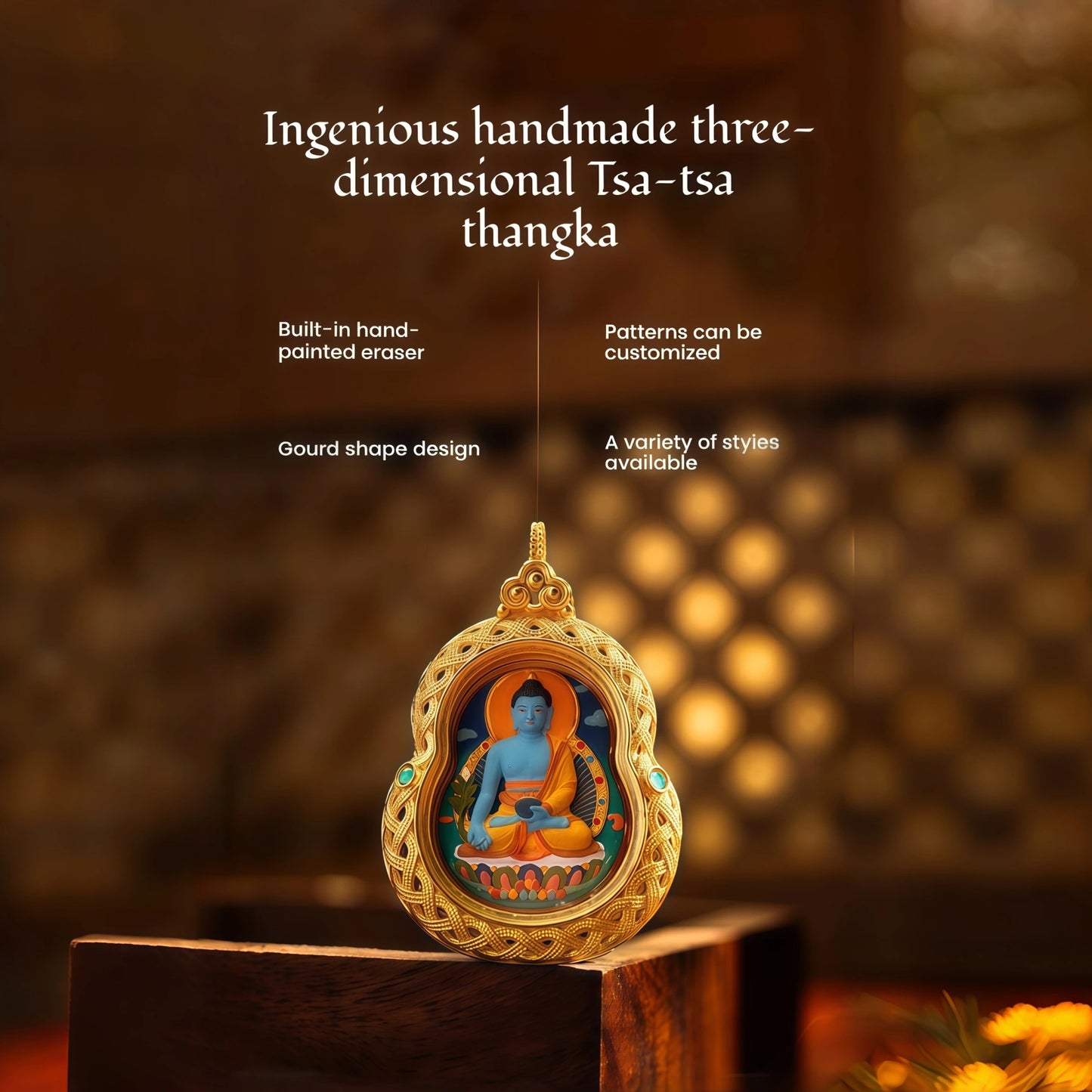 Thousand-Armed Chenrezig Handmade Thangka Gahu Pendant - Compassion & Healing Talisman