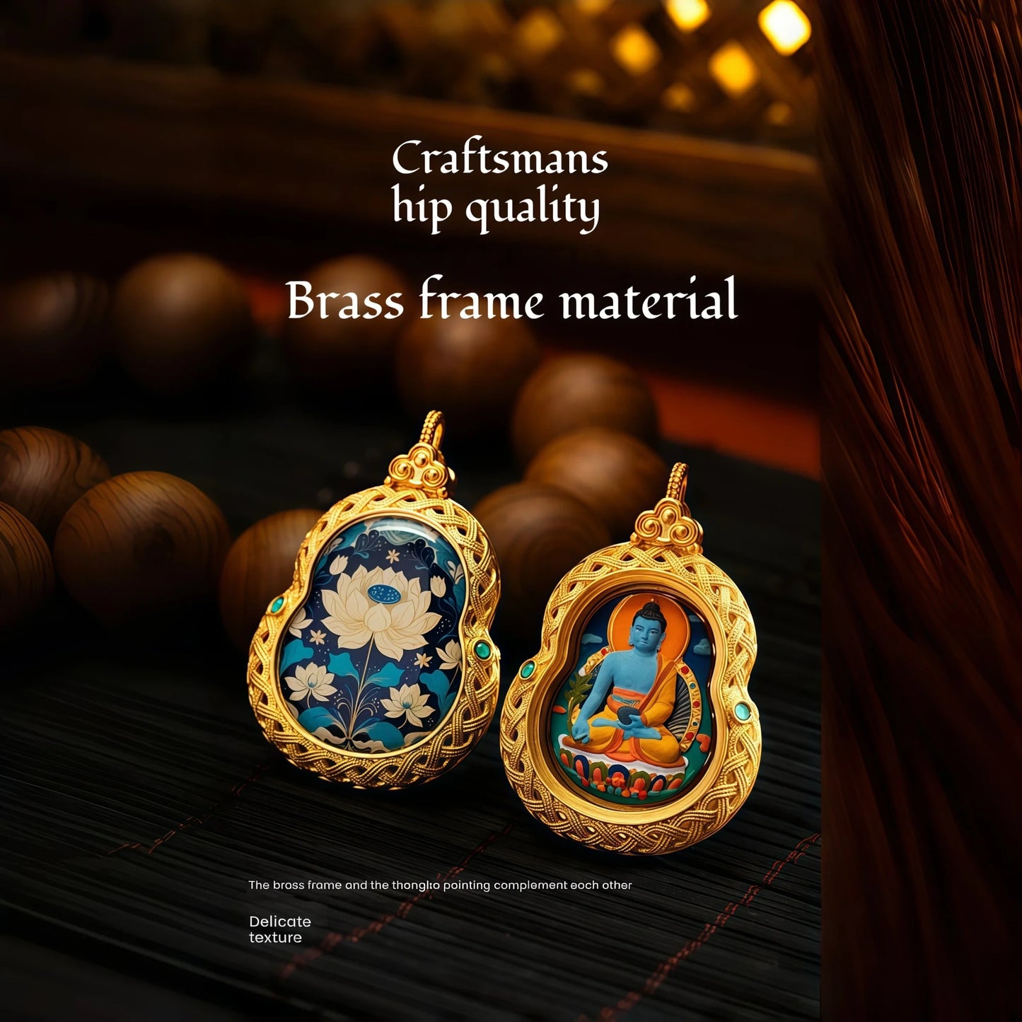 Thousand-Armed Chenrezig Handmade Thangka Gahu Pendant - Compassion & Healing Talisman