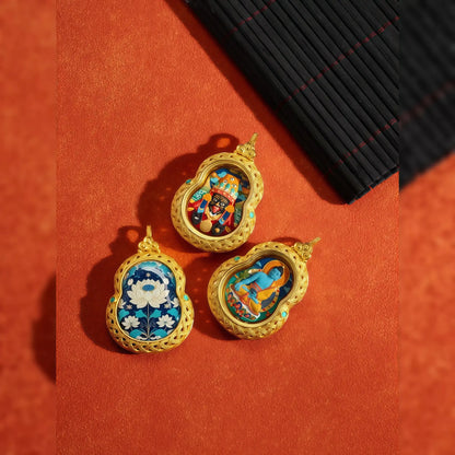 Thousand-Armed Chenrezig Handmade Thangka Gahu Pendant - Compassion & Healing Talisman