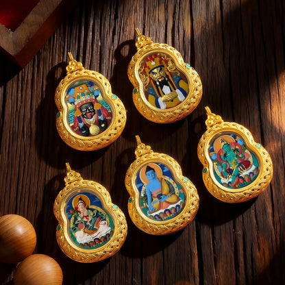 Thousand-Armed Chenrezig Handmade Thangka Gahu Pendant - Compassion & Healing Talisman