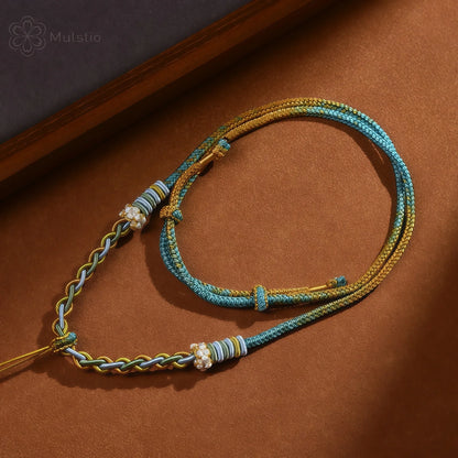 Jiangshan Handwoven Adjustable Necklace Cord String - Blue & Yellow Tibetan Artisan Rope