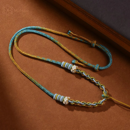 Jiangshan Handwoven Adjustable Necklace Cord String - Blue & Yellow Tibetan Artisan Rope