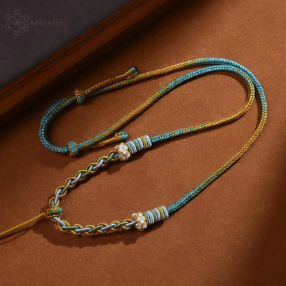 Jiangshan Handwoven Adjustable Necklace Cord String - Blue & Yellow Tibetan Artisan Rope
