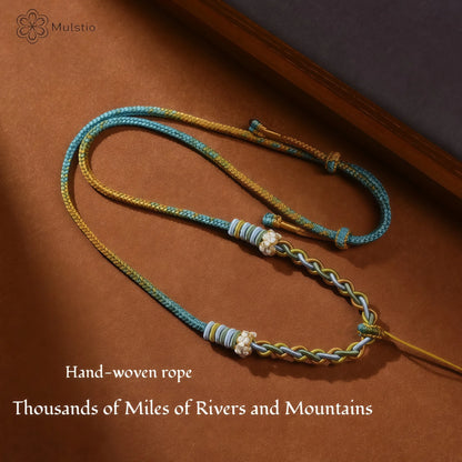 Jiangshan Handwoven Adjustable Necklace Cord String - Blue & Yellow Tibetan Artisan Rope