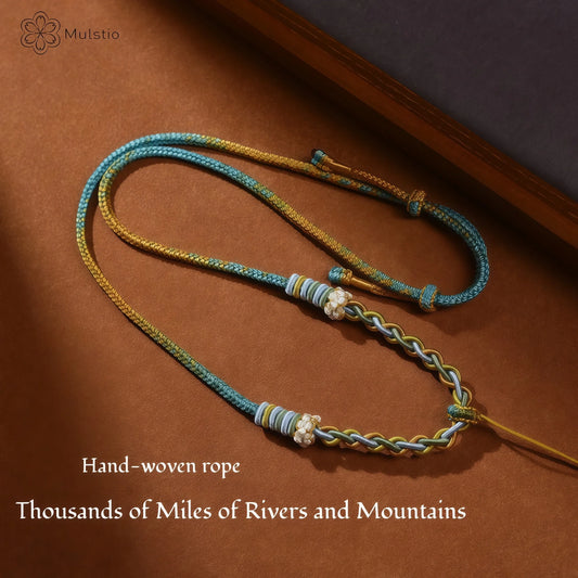 Jiangshan Handwoven Adjustable Necklace Cord String - Blue & Yellow Tibetan Artisan Rope