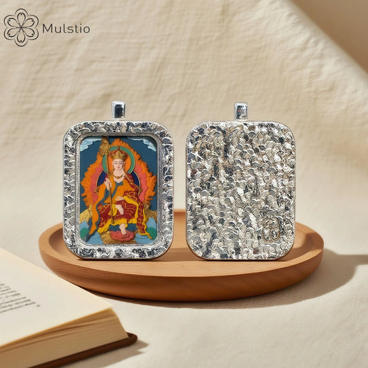 Ksitigarbha Silver Handmade Thangka Pendant - Compassion Vow Talisman