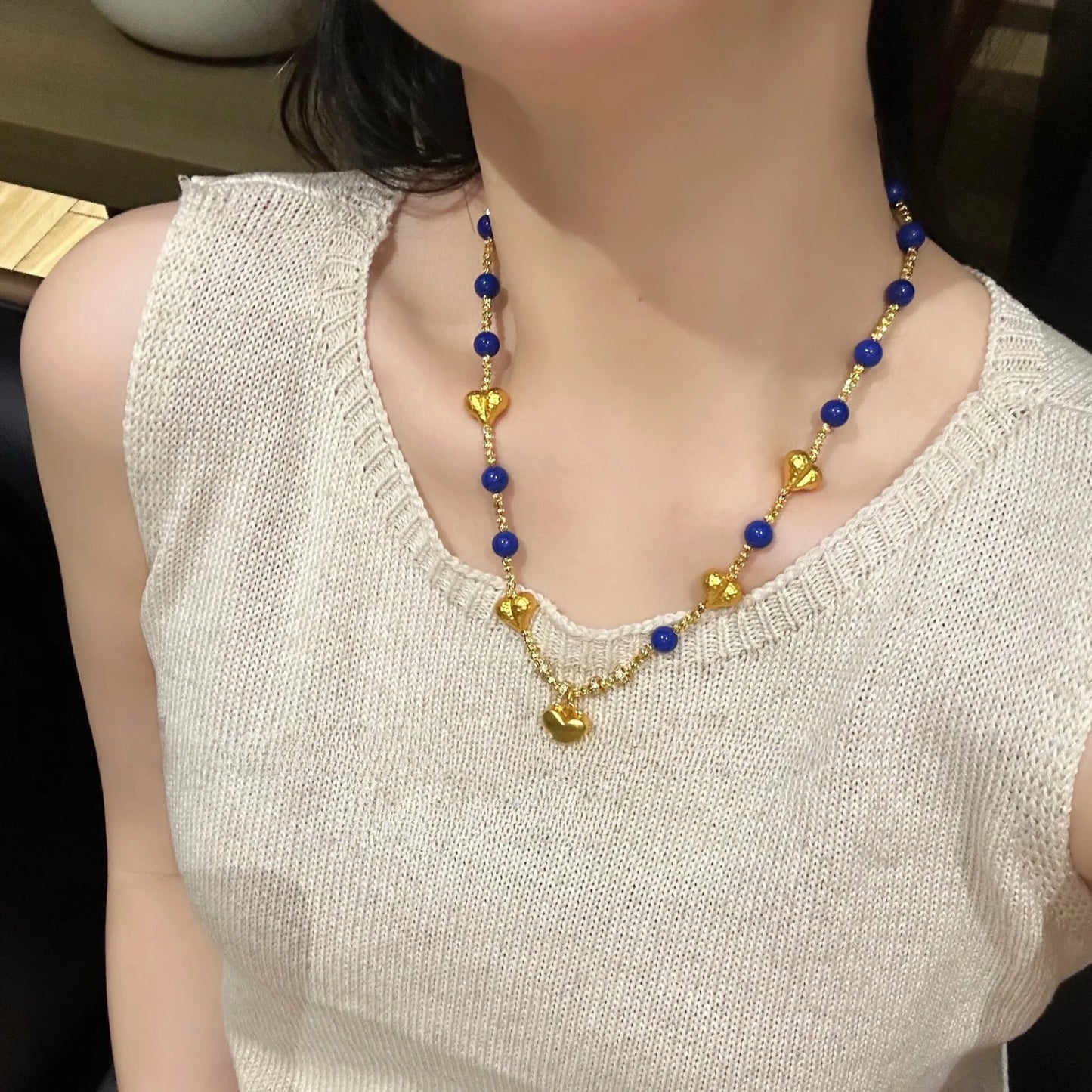 Lapis Lazuli Gold Heart Necklace
