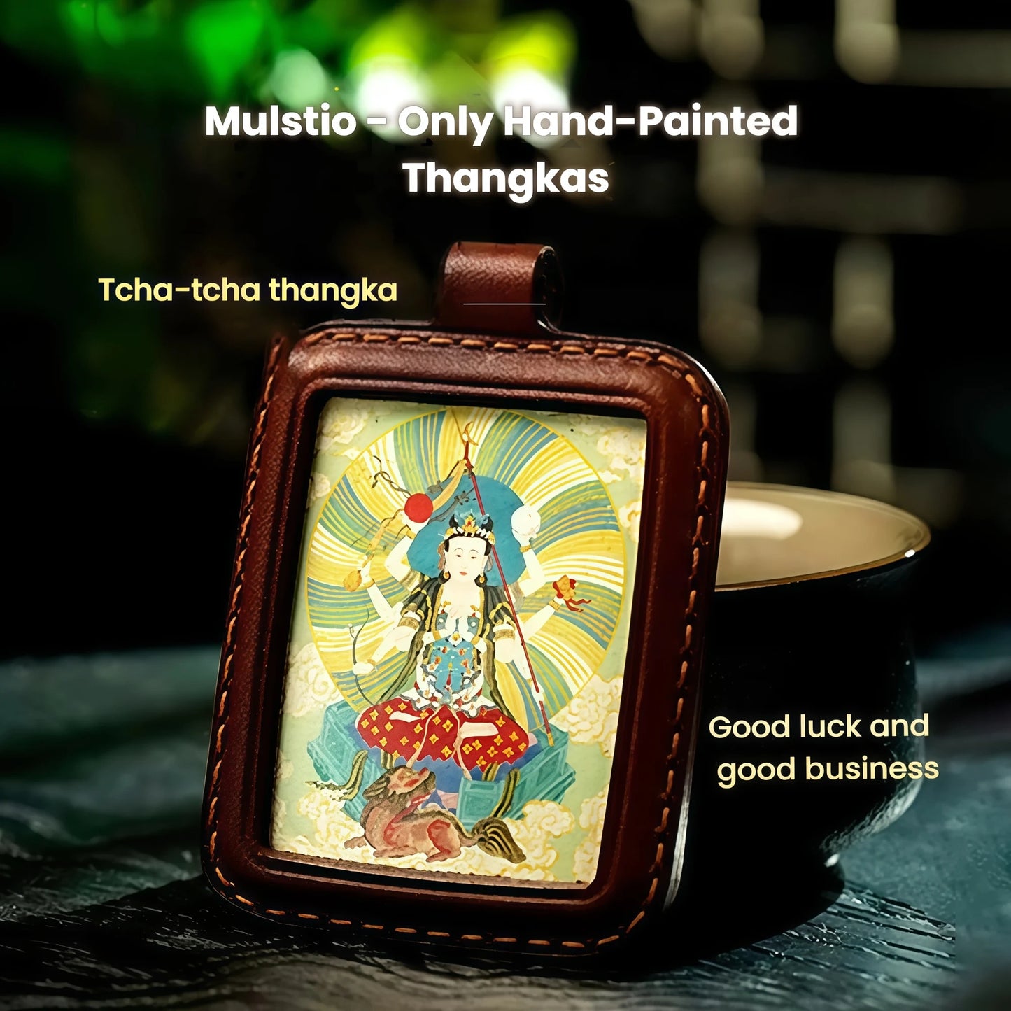 Fifth Lord Loong King Leather Handmade Thangka Pendant - Wealth Attraction Talisman