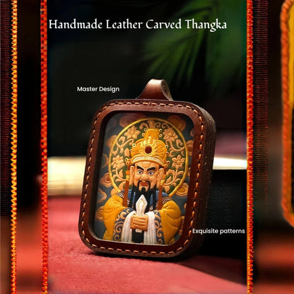 Fifth Lord Loong King Leather Handmade Thangka Pendant - Wealth Attraction Talisman