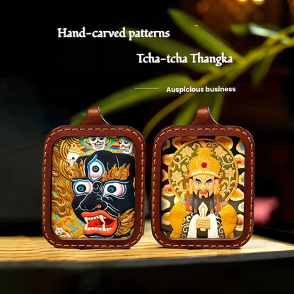Fifth Lord Loong King Leather Handmade Thangka Pendant - Wealth Attraction Talisman