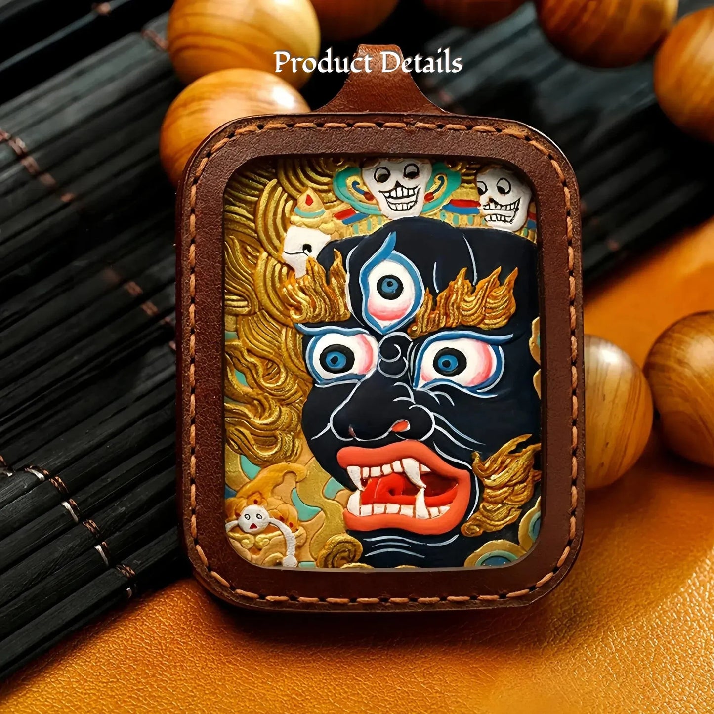 Fifth Lord Loong King Leather Handmade Thangka Pendant - Wealth Attraction Talisman