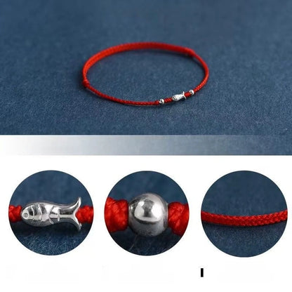 Lucky Koi - S925 Silver Fish Bead Ultra-Thin Red String Bracelet (3 Colors) - Metal Element, Good Luck & Prosperity