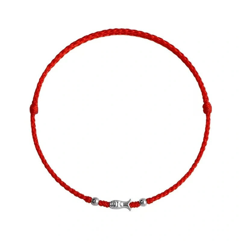 Lucky Koi - S925 Silver Fish Bead Ultra-Thin Red String Bracelet (3 Colors) - Metal Element, Good Luck & Prosperity