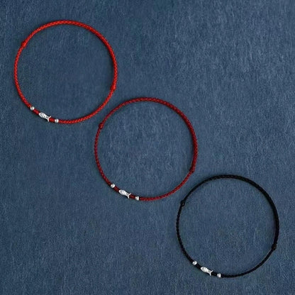 Lucky Koi - S925 Silver Fish Bead Ultra-Thin Red String Bracelet (3 Colors) - Metal Element, Good Luck & Prosperity