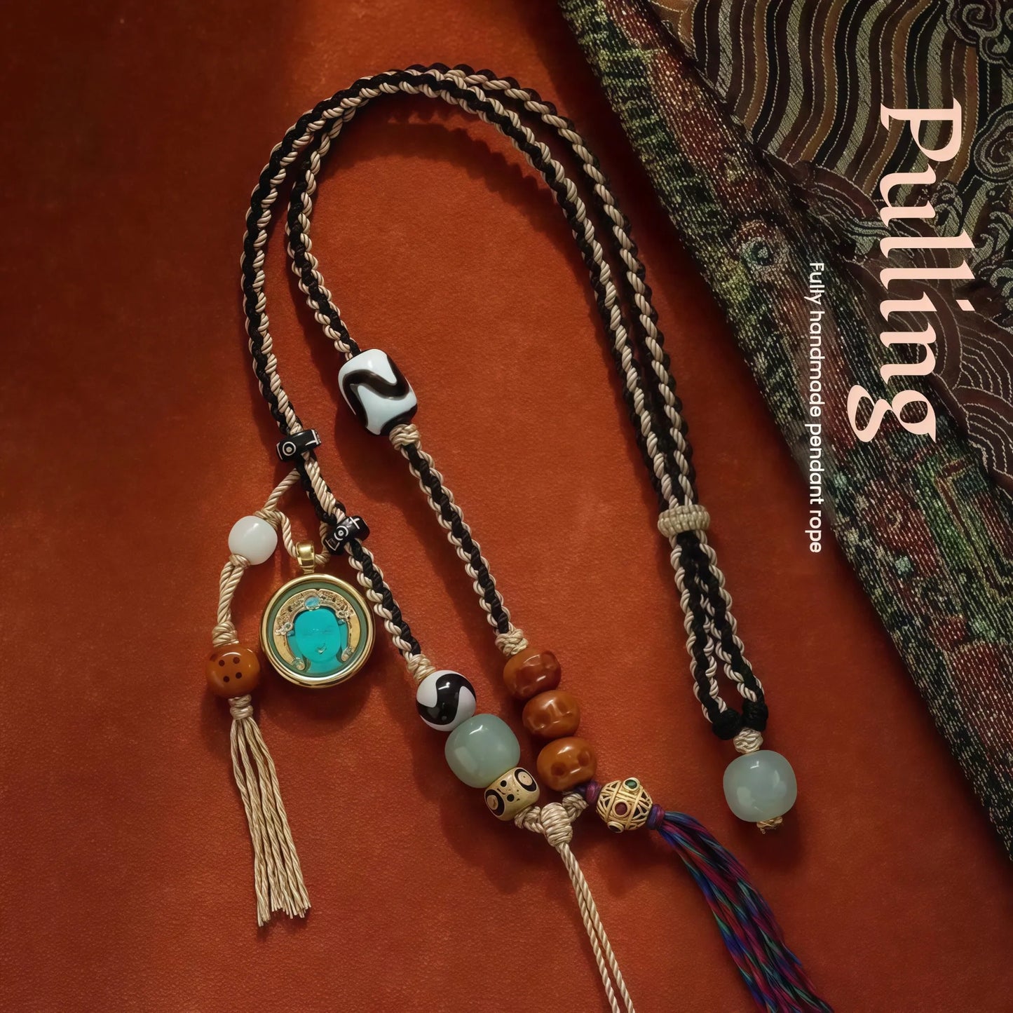 Luxury Bohemian Tassel String Necklace Multi Gemstone Adjustable Cord