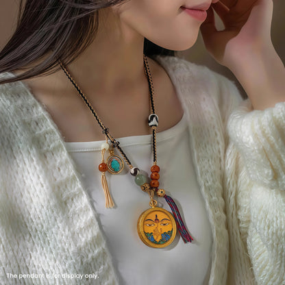 Luxury Bohemian Tassel String Necklace Multi Gemstone Adjustable Cord