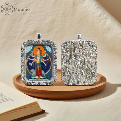 Samantabhadra Silver Handmade Thangka Pendant - Virtue Action Talisman