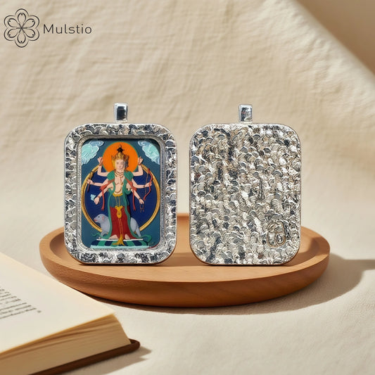 Marici Silver Handmade Thangka Pendant - Victory Protection Talisman
