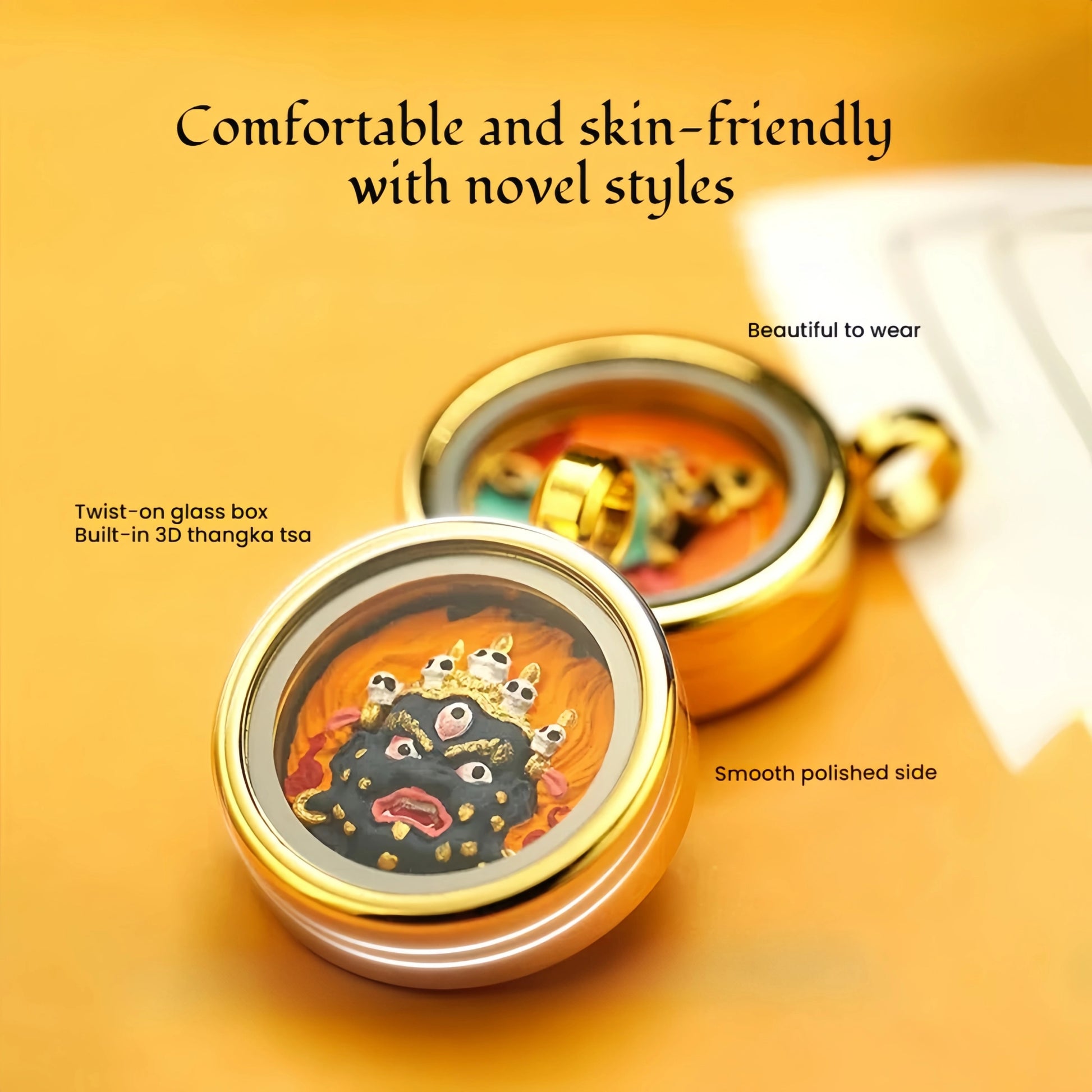 Mini Thangka Titanium Steel Necklace with Glass Gau Box - Hand-Painted Clay Deity Collection
