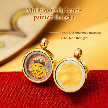 Close-Up of Mini Hand-Painted Clay Deity with Natural Mineral Pigments in Glass Case