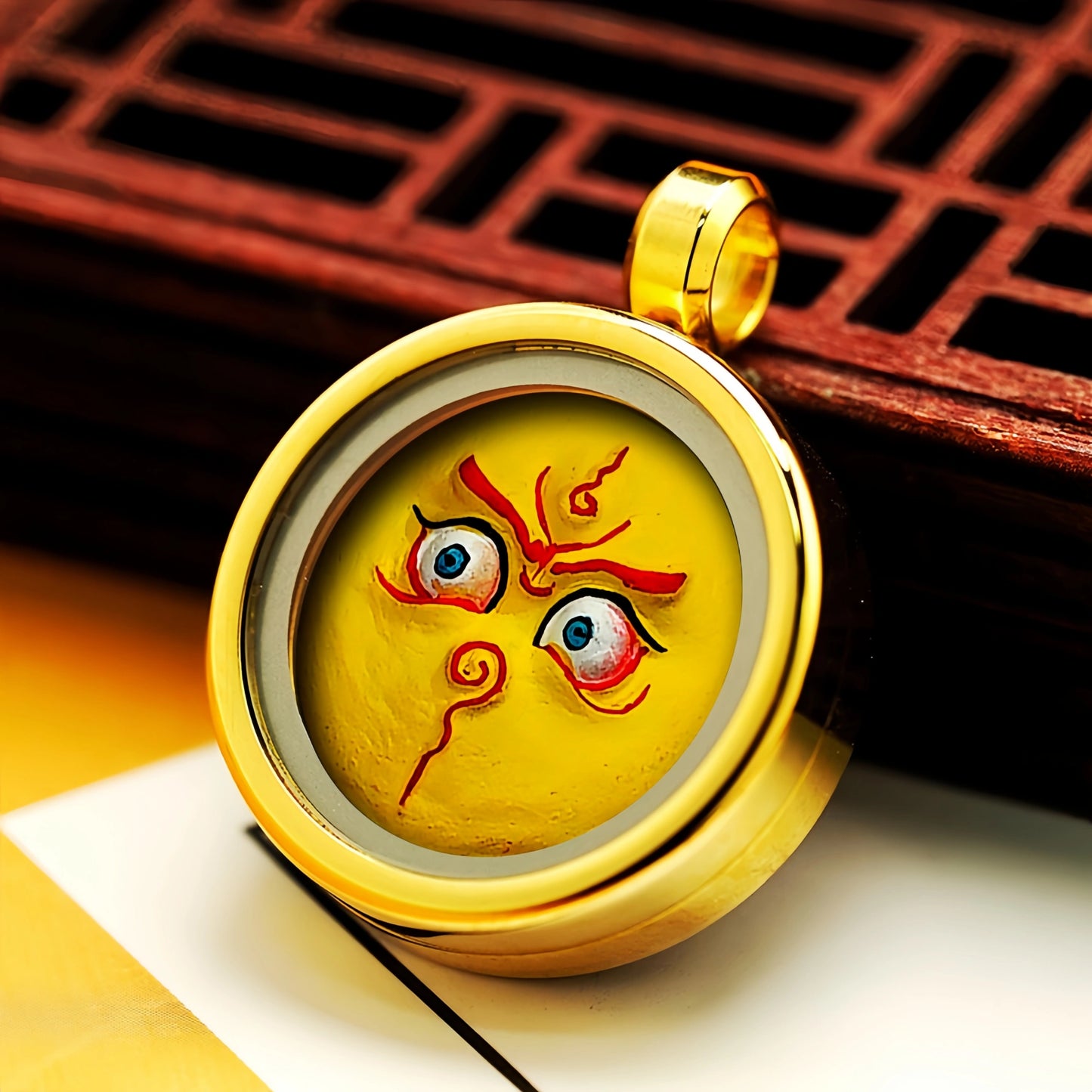 Yellow Wealth Eye in Glass Gau Box - Material Abundance & Financial Security Necklace