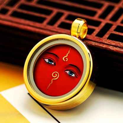 Hand-Painted Five Color Wisdom Eyes in Golden Frame - Tibetan Wisdom Symbol Necklace