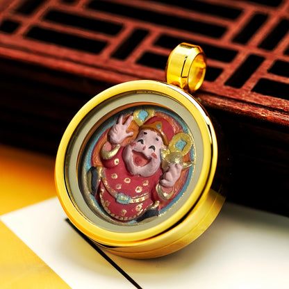 Mini God of Fortune and Wealth Necklace with Glass Gau Box - Luck & Prosperity Deity Jewelry