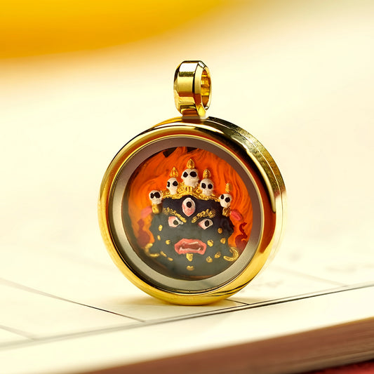 Mahakala Protection Necklace with Glass Gau Box - Tibetan Dharma Protector Jewelry