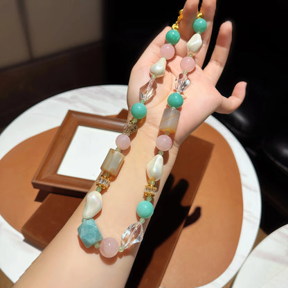 Multicolor Irregular Gemstone NecklaceRose Quartz, Amazonite, Clear Crystal, Agate