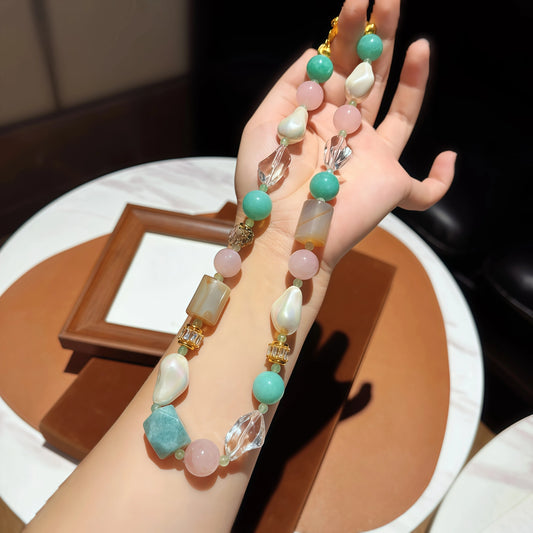 Multicolor Irregular Gemstone NecklaceRose Quartz, Amazonite, Clear Crystal, Agate