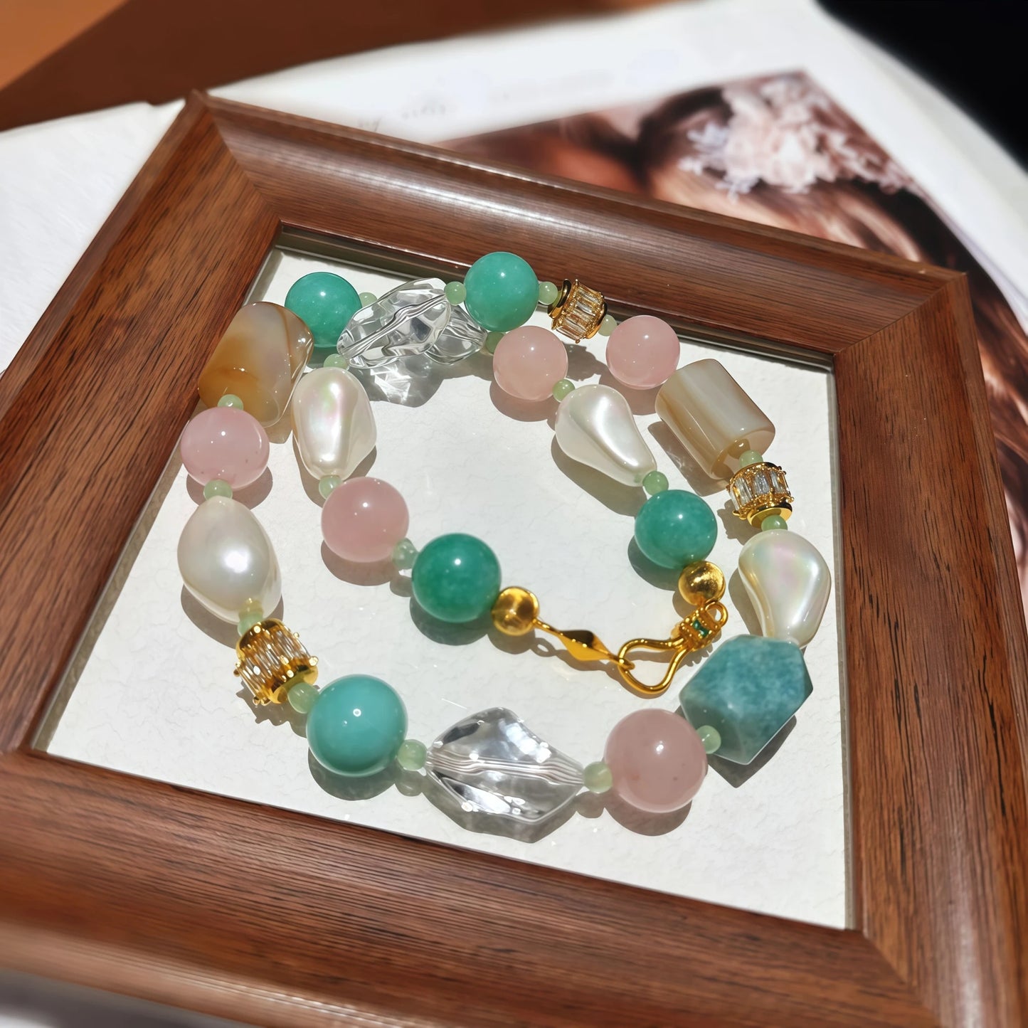 Multicolor Irregular Gemstone NecklaceRose Quartz, Amazonite, Clear Crystal, Agate