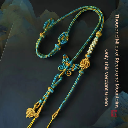 Nature-Inspired Butterfly Double Pendant String Necklace - Adjustable Artisan Cord