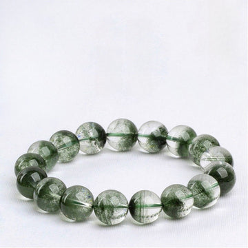 Green Phantom Quartz "Starry Sky“ Beaded Bracelet - 7-11mm Moss Inclusions for Business Success