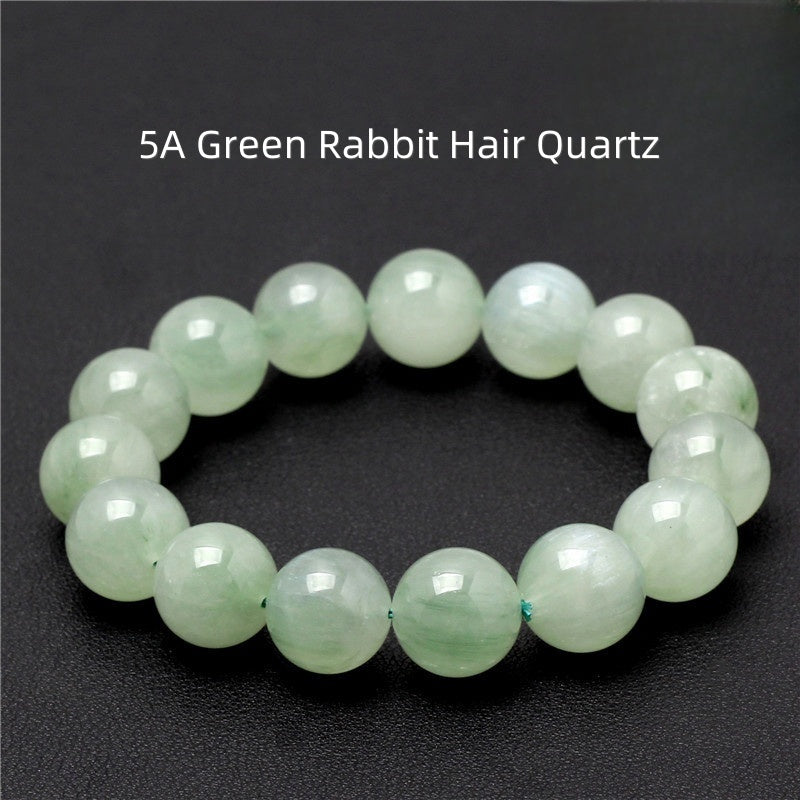 Green Rabbit Hair Quartz Beaded Bracelet - 7-15mm Rare Actinolite Fiber Inclusion for Wealth
