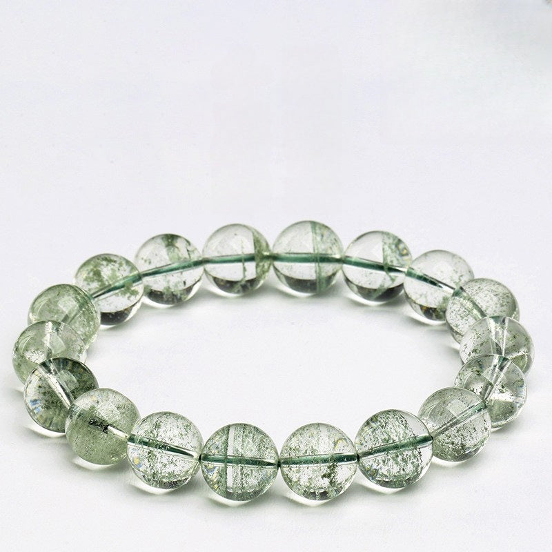 Green Phantom Quartz "Starry Sky“ Beaded Bracelet - 7-11mm Moss Inclusions for Business Success