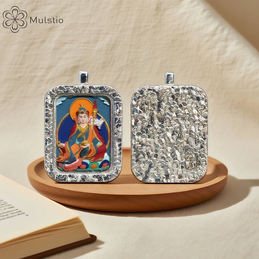 Padmasambhava Silver Handmade Thangka Pendant - Wisdom Blessing Talisman