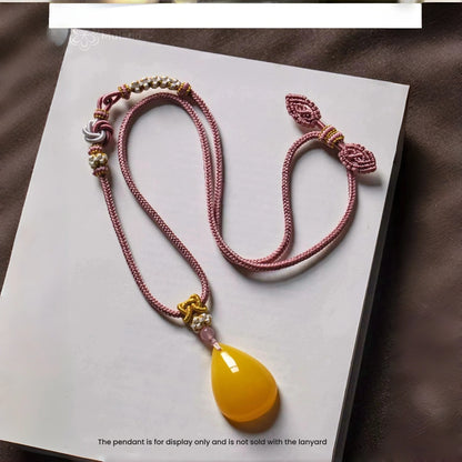 Pink Peach Blossom Handwoven String Necklace - Love Knot Adjustable Cord