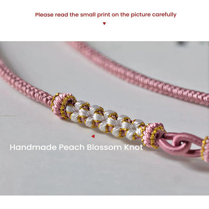 Pink Peach Blossom Handwoven String Necklace - Love Knot Adjustable Cord