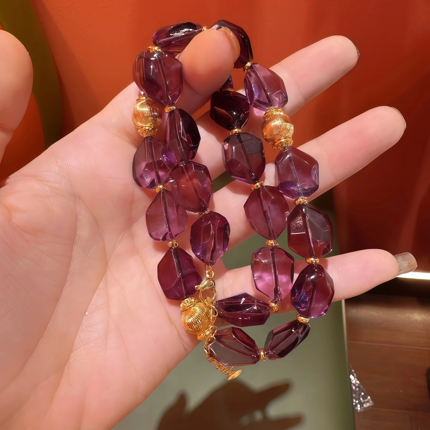 Raw Amethyst and Gold Candy Bead Necklace Bracelet