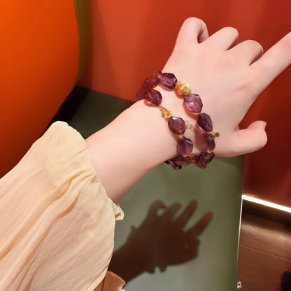 Raw Amethyst and Gold Candy Bead Necklace Bracelet