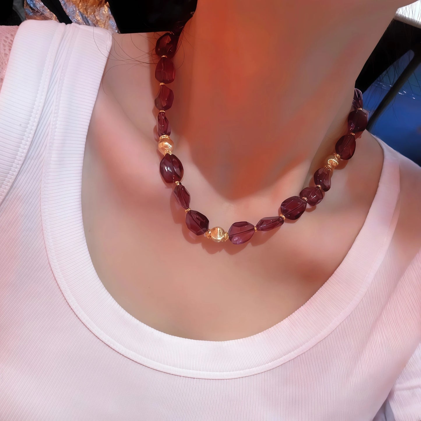 Raw Amethyst and Gold Candy Bead Necklace Bracelet