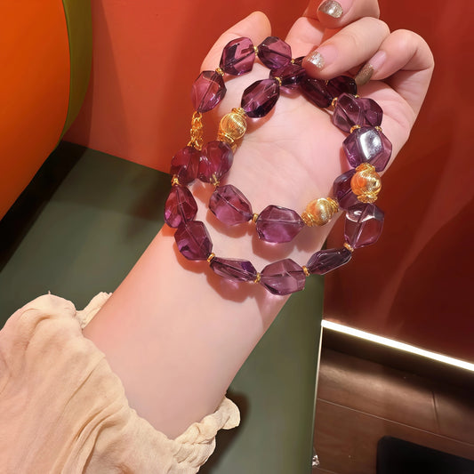 Raw Amethyst and Gold Candy Bead Necklace Bracelet