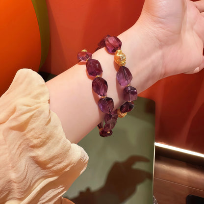 Raw Amethyst and Gold Candy Bead Necklace Bracelet