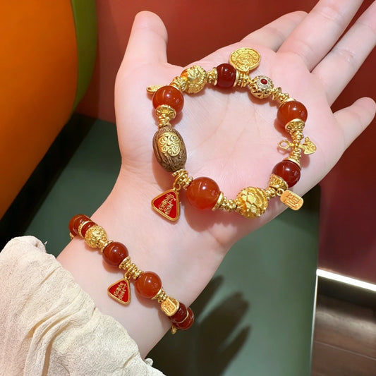 Mulstio Red Agate Sandalwood Empowerment Bracelet Palden Lhamo Protection Jewelry for Women