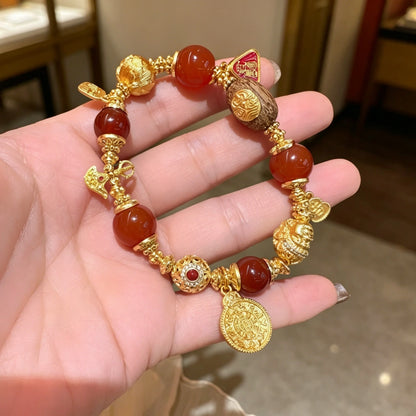 Mulstio Red Agate Sandalwood Empowerment Bracelet Palden Lhamo Protection Jewelry for Women